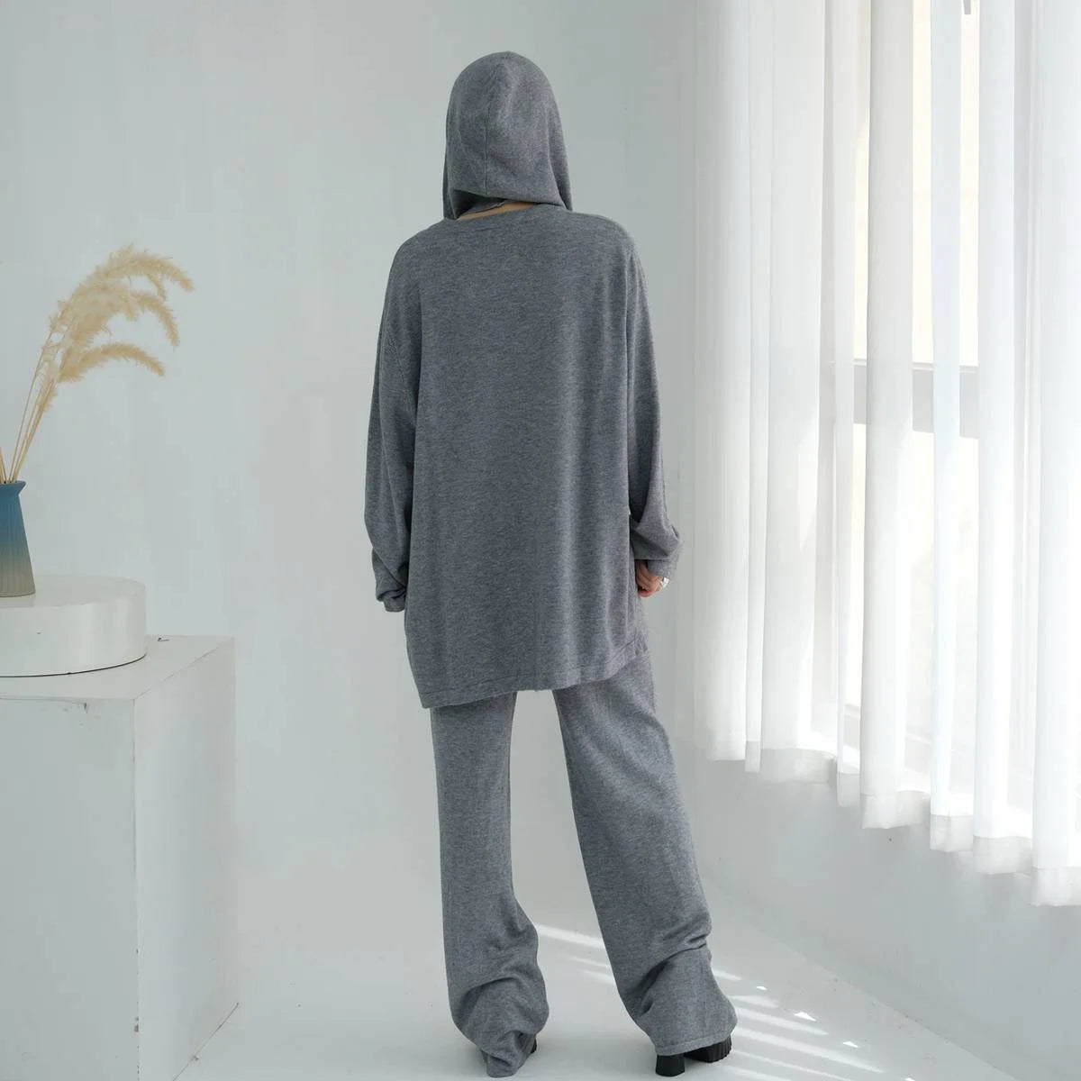 Winter Fall Muslim Women Knitted 2 Pieces Set Tops And Pants Suit Set #25W001