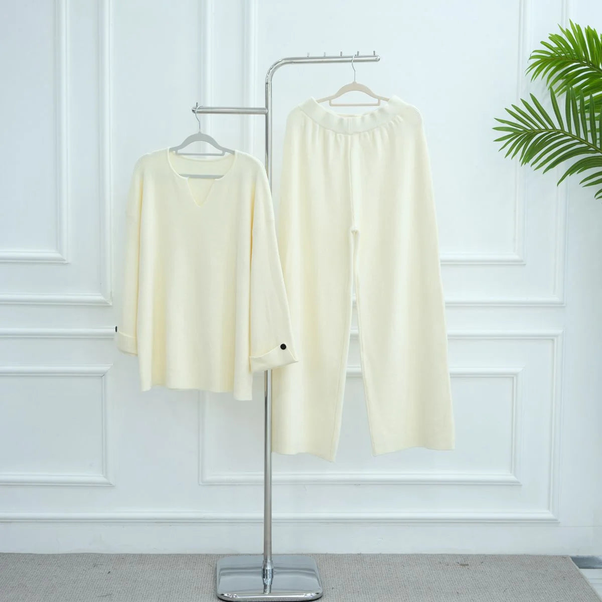 Winter Fall Muslim Women Thick Knitted 2 Pieces Set Tops And Pants Suit Set #25W006