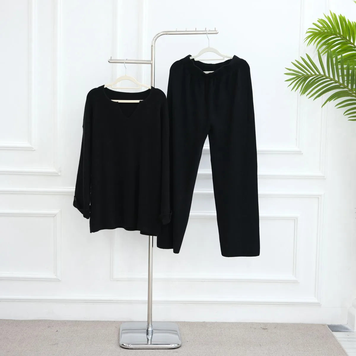 Winter Fall Muslim Women Thick Knitted 2 Pieces Set Tops And Pants Suit Set #25W006