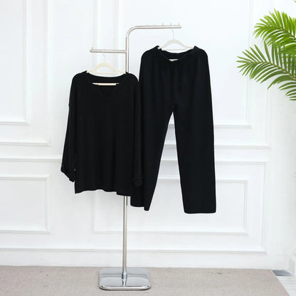 Winter Fall Muslim Women Thick Knitted 2 Pieces Set Tops And Pants Suit Set #25W006