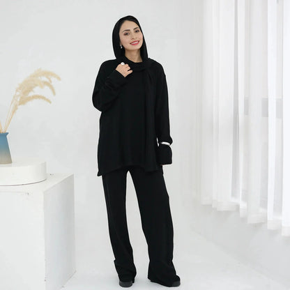 Winter Fall Muslim Women Knitted 2 Pieces Set Tops And Pants Suit Set #25W001