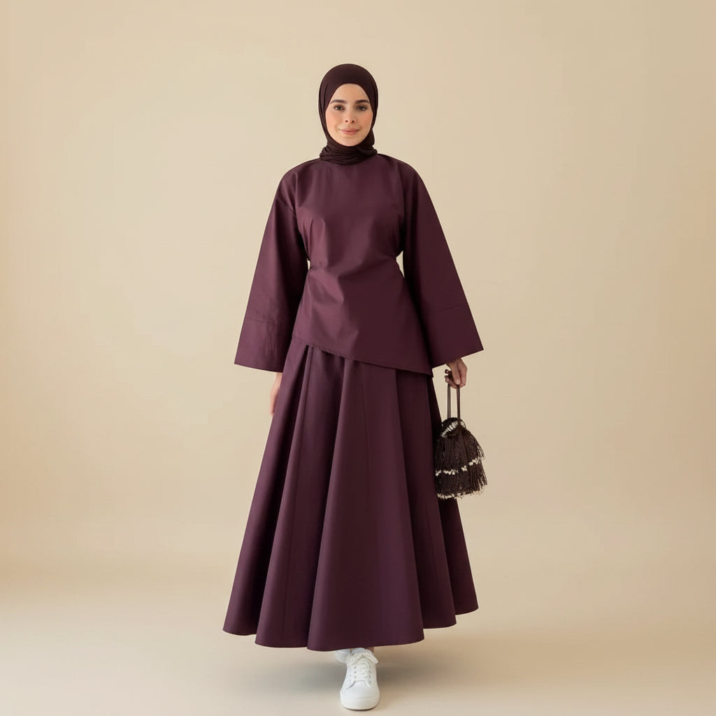 Muslim Women 2 Pieces Set Tops And Skirt Suit Set - Daily Wear - #261313