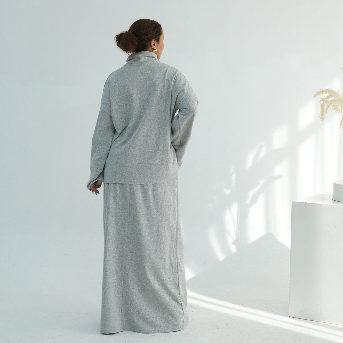 Muslim Women Winter Fall Cotton Co-ord Tops And Skirt Suit Set #251127