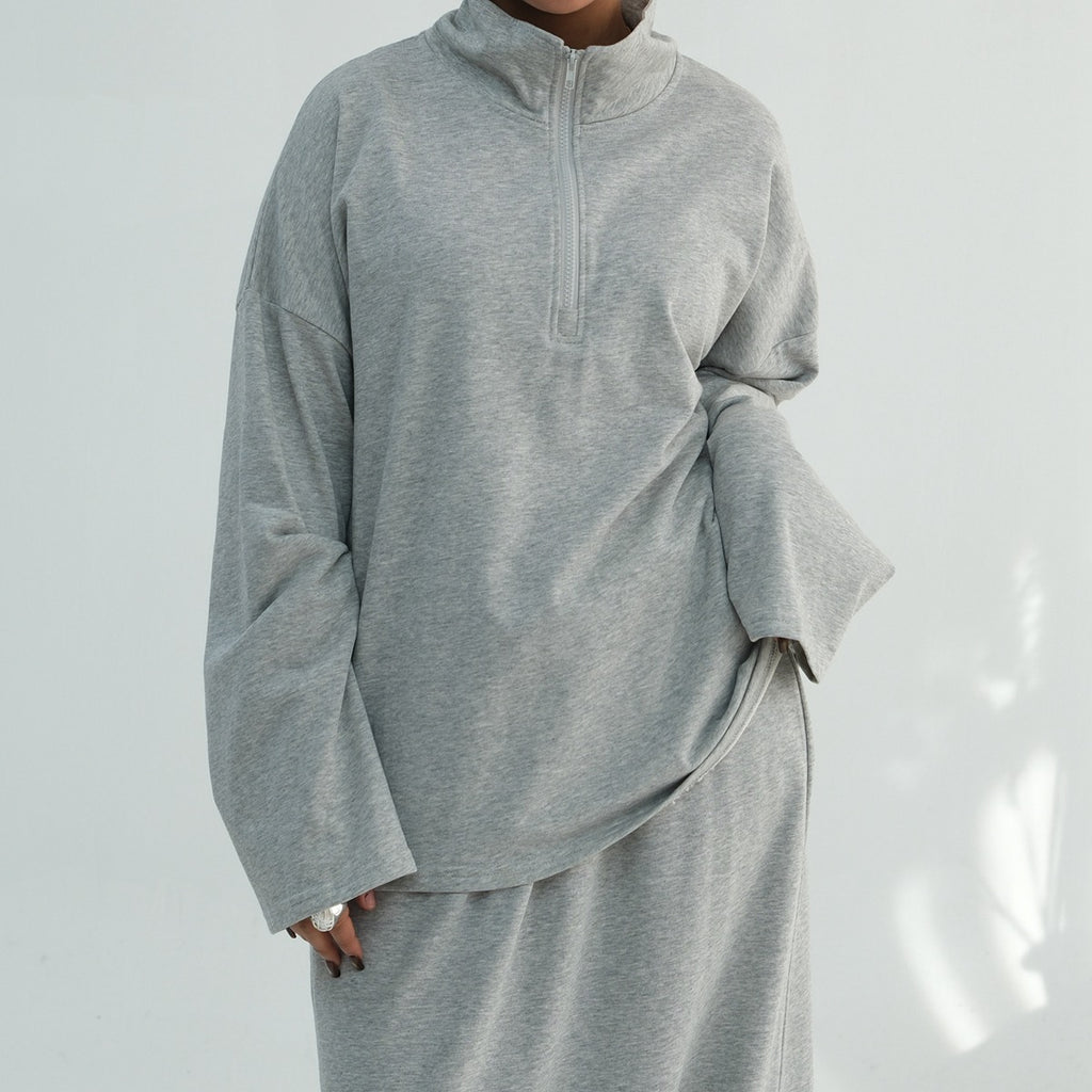 Muslim Women Winter Fall Cotton Co-ord Tops And Skirt Suit Set #251127