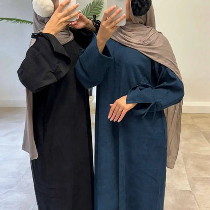 Robe Abaya en velours côtelé avec nœud papillon et poignets #24925