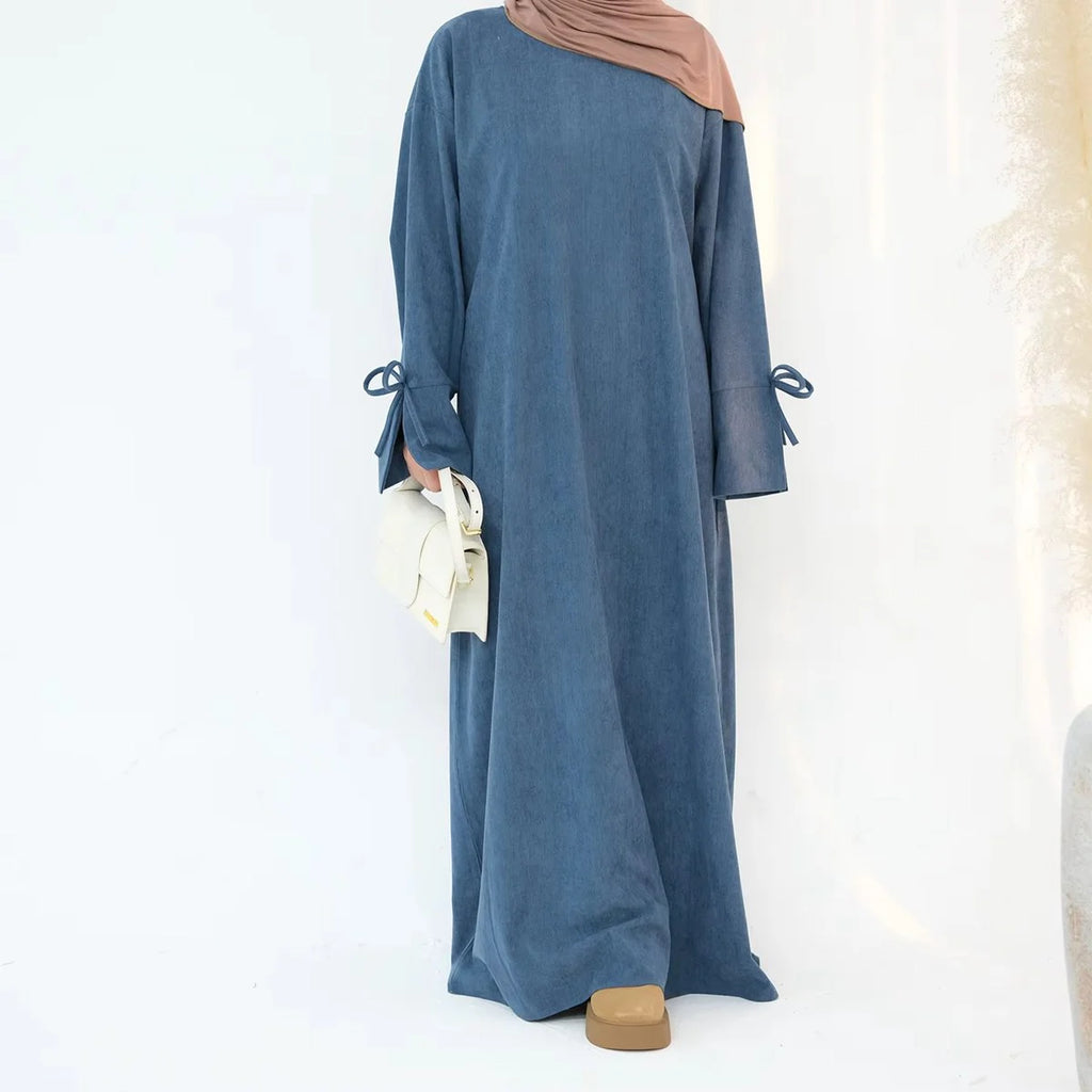 Robe Abaya en velours côtelé avec nœud papillon et poignets #24925