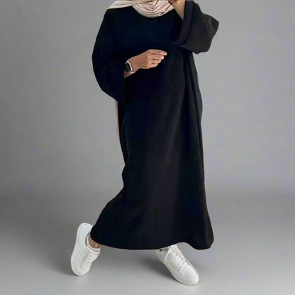 Robe Abaya en velours côtelé épais avec poche pour l'hiver et l'automne #24926