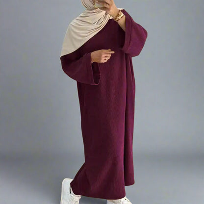 Robe Abaya en velours côtelé épais avec poche pour l'hiver et l'automne #24926