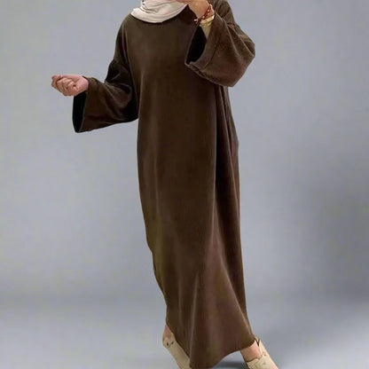 Robe Abaya en velours côtelé épais avec poche pour l'hiver et l'automne #24926