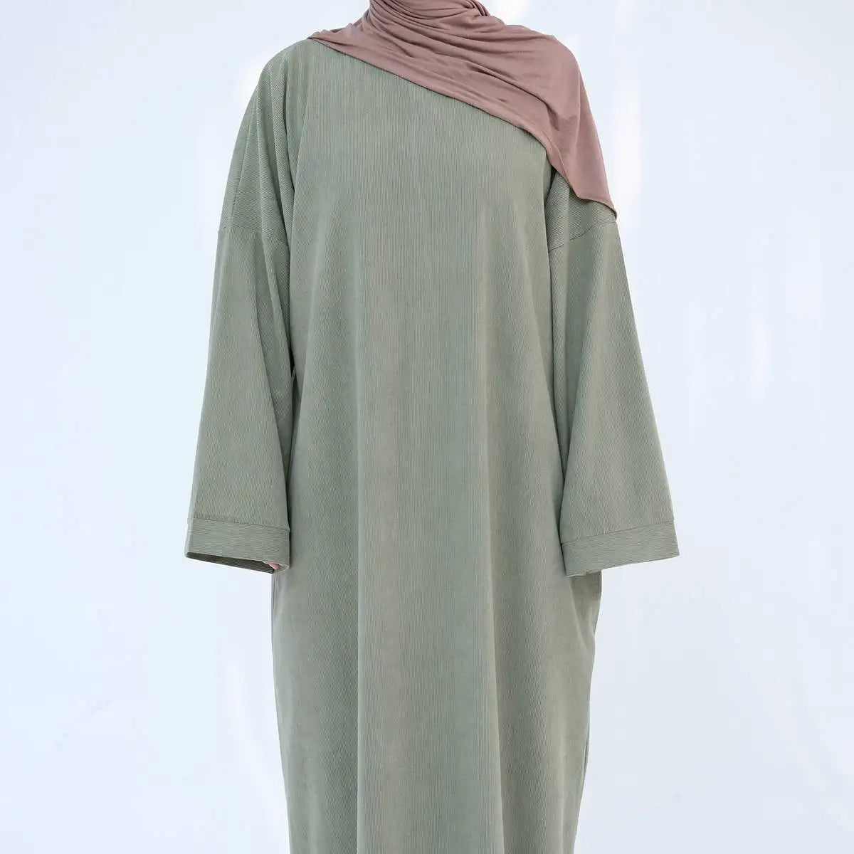Robe Abaya en velours côtelé épais avec poche pour l'hiver et l'automne #24926