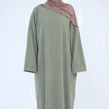Robe Abaya en velours côtelé épais avec poche pour l'hiver et l'automne #24926