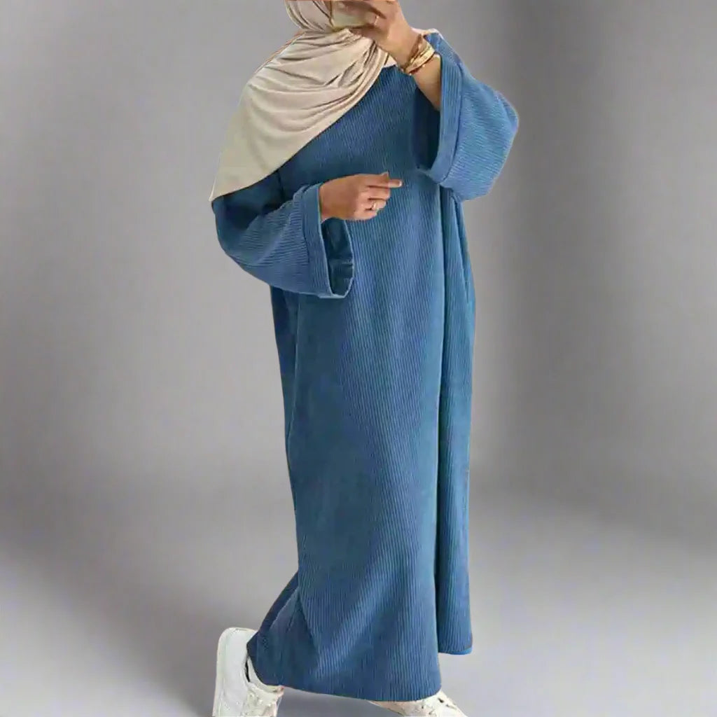 Robe Abaya en velours côtelé épais avec poche pour l'hiver et l'automne #24926