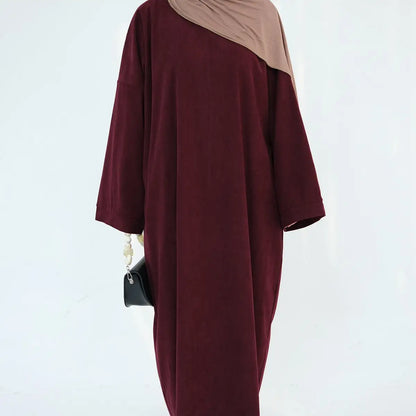 Robe Abaya en velours côtelé épais avec poche pour l'hiver et l'automne #24926