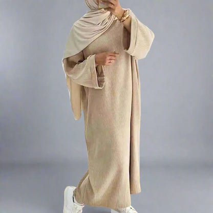 Robe Abaya en velours côtelé épais avec poche pour l'hiver et l'automne #24926