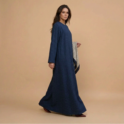 Muslim Women Winter Fall Thick Diamond Jacquard Abaya Dress #261412