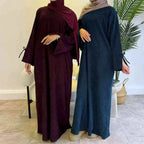Robe Abaya en velours côtelé avec nœud papillon et poignets #24925