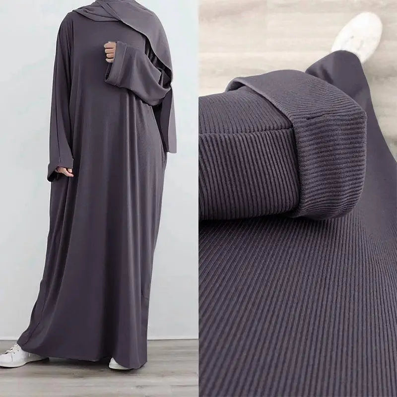 Robe Abaya en tissu tricoté pour femme musulmane, idéale pour l'hiver et l'automne