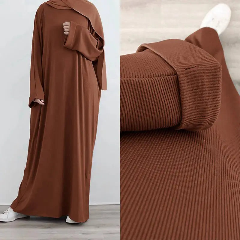 Robe Abaya en tissu tricoté pour femme musulmane, idéale pour l'hiver et l'automne