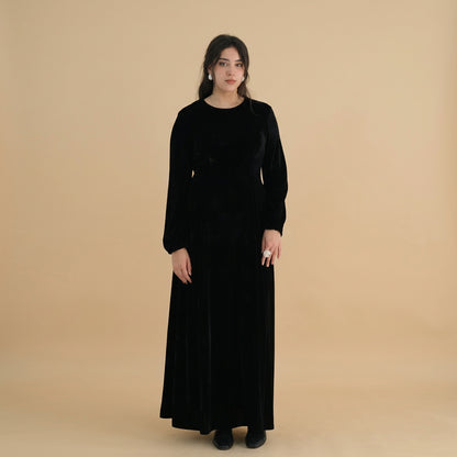 Winter Fall Muslim Women Thick Velvet Waist Abaya Dress #261998