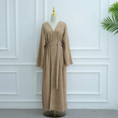 Winter Fall Thick Velvet Open Abaya Dress For Muslim Women #251125