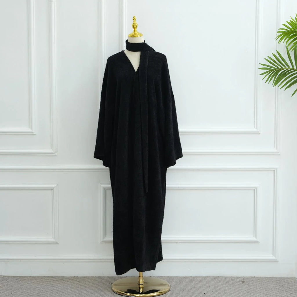 Winter Fall Thick Velvet Open Abaya Dress For Muslim Women #251125