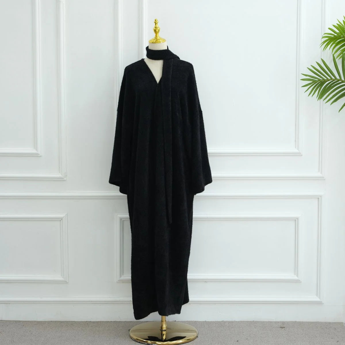 Winter Fall Thick Velvet Open Abaya Dress For Muslim Women #251125