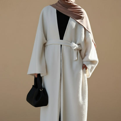 Winter Fall Thick Velvet Open Abaya Dress For Muslim Women #251125