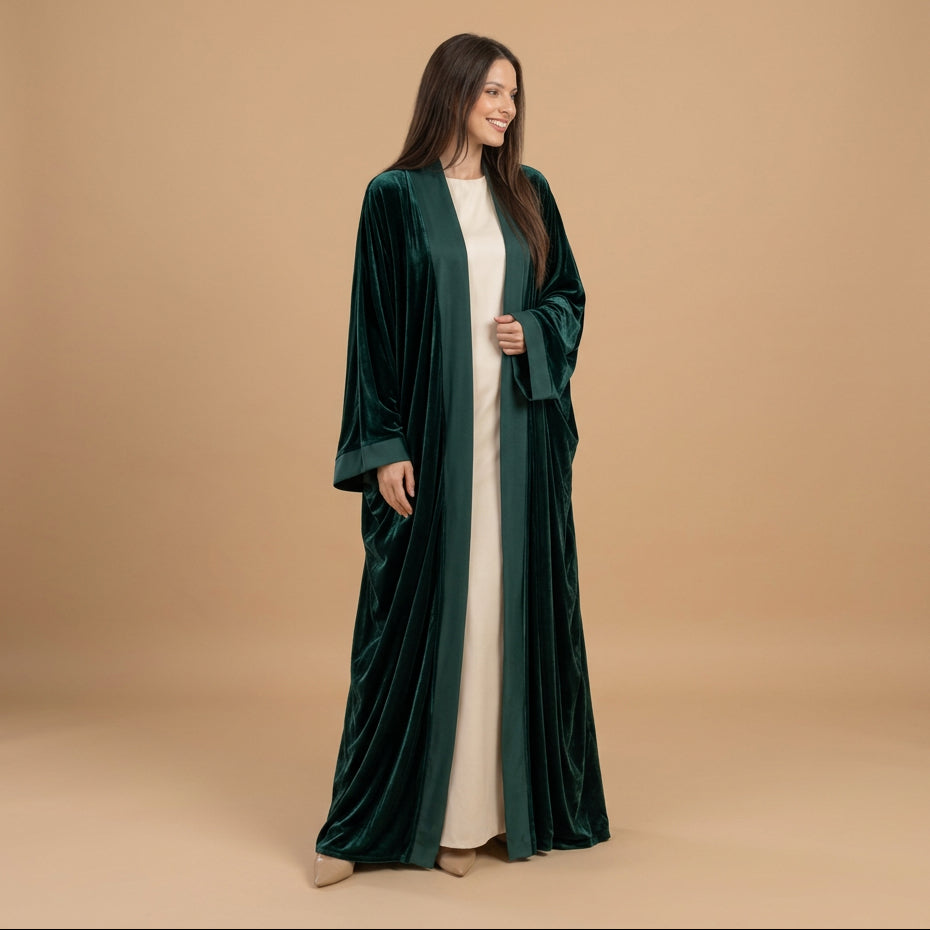 Winter Fall Muslim Women Velvet Open Abaya Dress Coat #261406