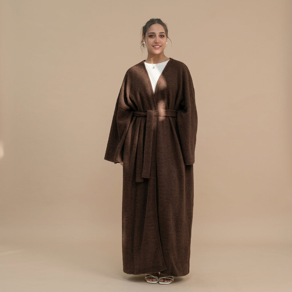 Winter Fall Thick Velvet Open Abaya Dress For Muslim Women #251125