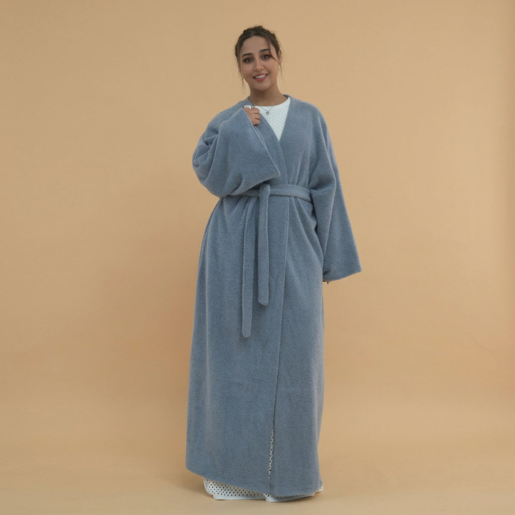 Winter Fall Thick Velvet Open Abaya Dress For Muslim Women #251125