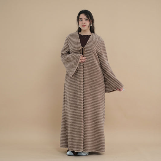 Winter Fall Muslim Women Knitted Velvet Open Abaya Dress Coat #261394