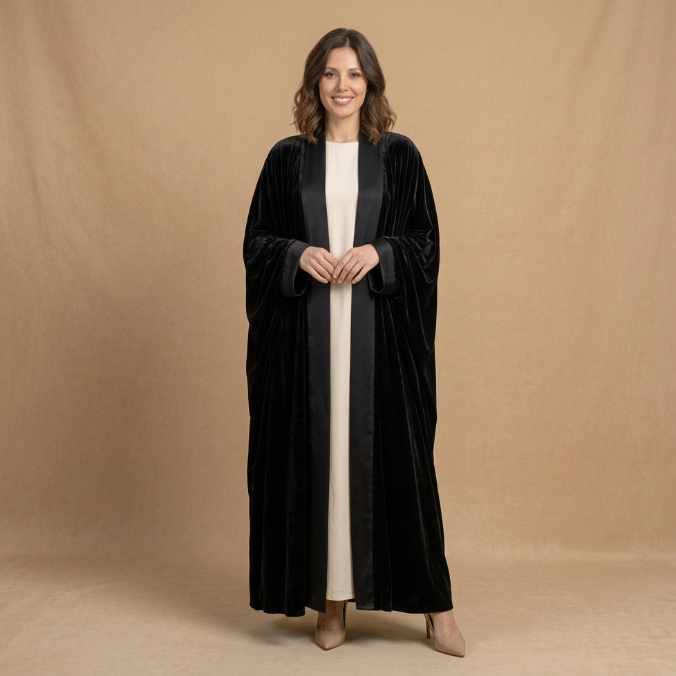Winter Fall Muslim Women Velvet Open Abaya Dress Coat #261406