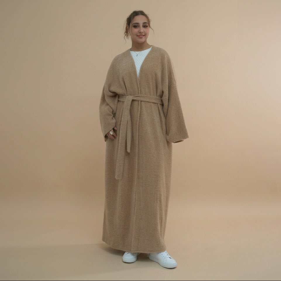 Winter Fall Thick Velvet Open Abaya Dress For Muslim Women #251125
