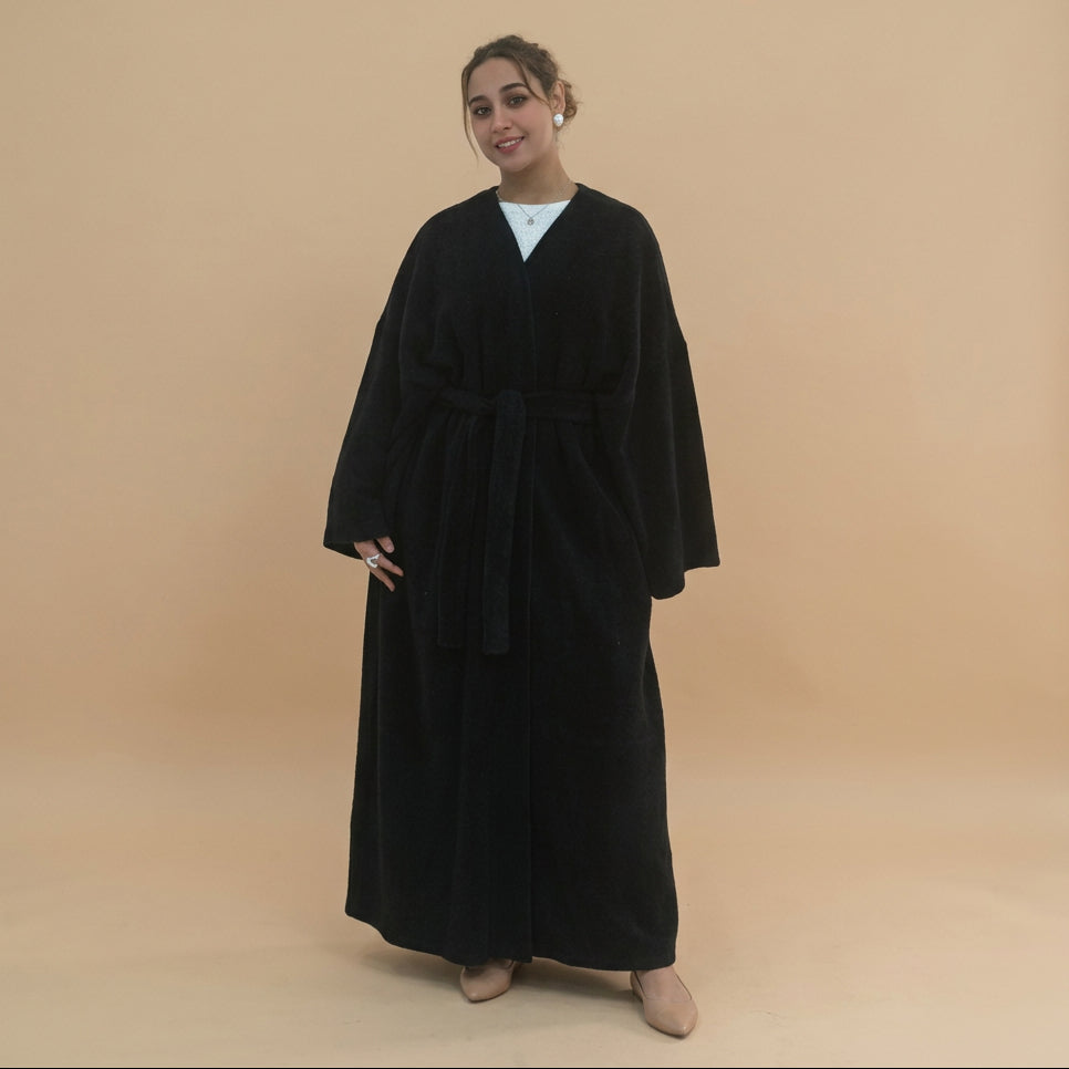 Winter Fall Thick Velvet Open Abaya Dress For Muslim Women #251125