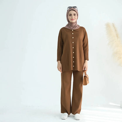 Ensemble 2 pièces hiver-automne, haut et pantalon tricotés, #25W869