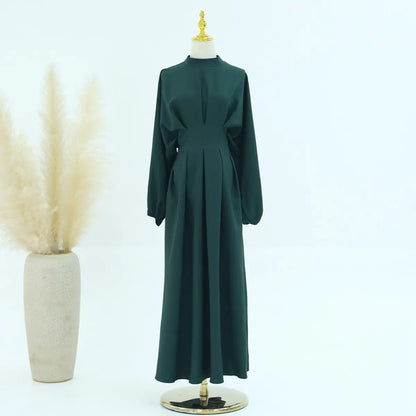 Robe Abaya en lin à manches élastiques pour femmes musulmanes