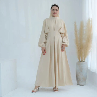 Robe Abaya en lin à manches élastiques pour femmes musulmanes