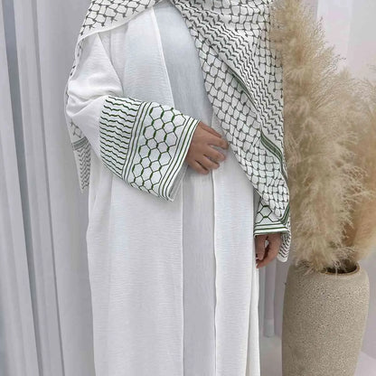 Keffiyeh Dress Embroidery Sleeve Muslim Women Open Abaya Dress