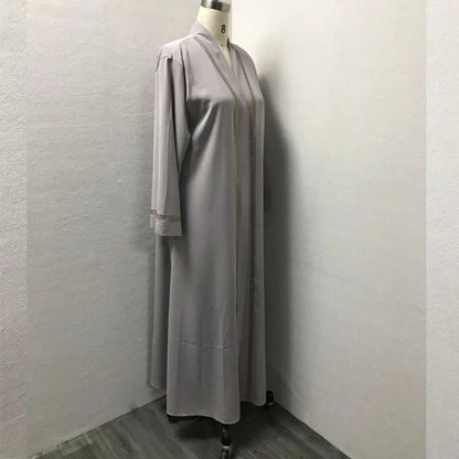 Robe Abaya ouverte avec cardigan et bordure en strass pour femmes musulmanes