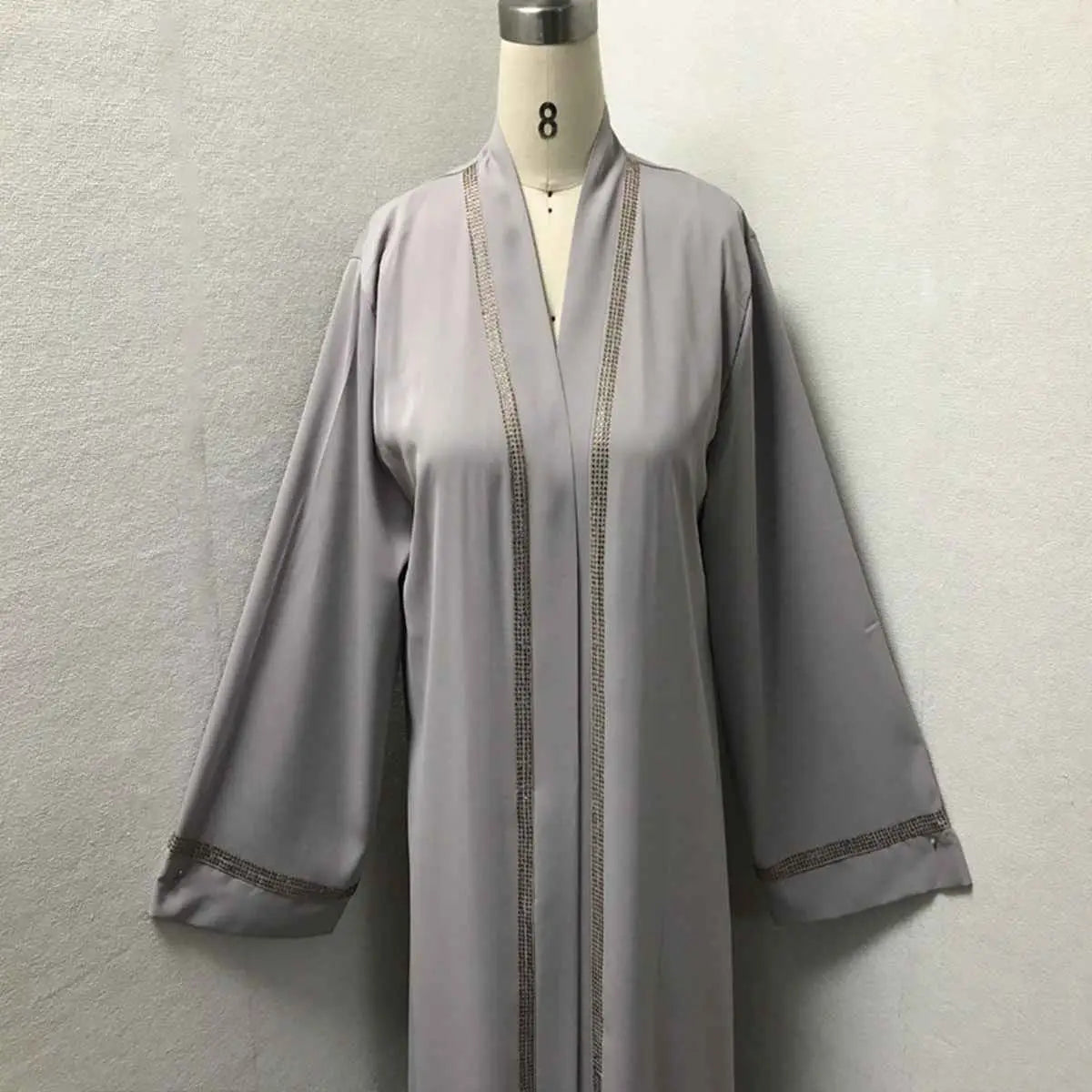 Robe Abaya ouverte avec cardigan et bordure en strass pour femmes musulmanes