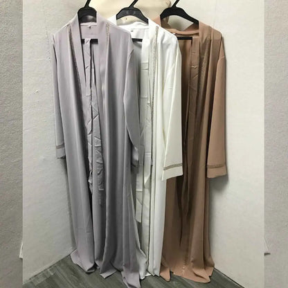 Robe Abaya ouverte avec cardigan et bordure en strass pour femmes musulmanes