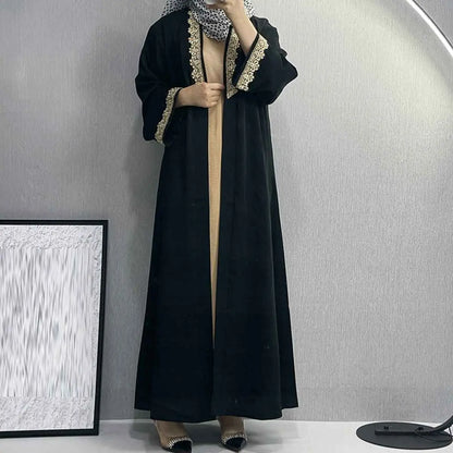 Robe Abaya ouverte en cardigan brodé en sergé brisé pour femmes musulmanes