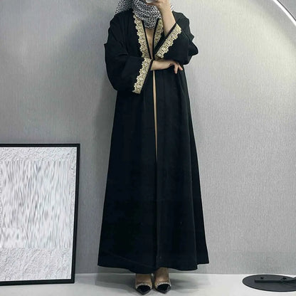 Robe Abaya ouverte en cardigan brodé en sergé brisé pour femmes musulmanes