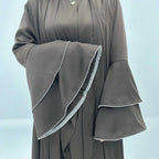 Tenues de l'Aïd Ensemble 3 pièces Robe Abaya ouverte en satin avec robe intérieure et portefeuille midi