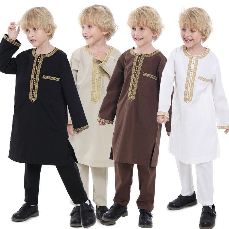 Ensemble de costume Thobe brodé pour garçon arabe musulman