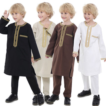Ensemble de costume Thobe brodé pour garçon arabe musulman