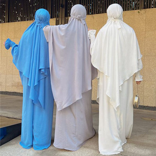 Ensemble 2 pièces Jilbab Robe de prière avec deux couches Khimar pour femmes arabes