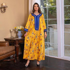 Robe caftan pour femme avec strass et patchs pour le Ramadan Eid, avec hijab et foulard