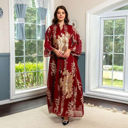 Caftan de luxe pour l'Aïd, robe caftan Jalabiya avec paillettes brodées