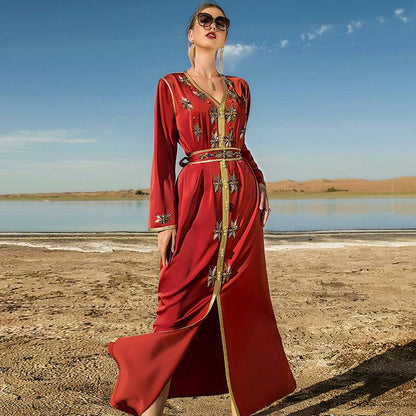 Robe caftan arabe de Dubaï, cousue à la main avec strass, pour femme